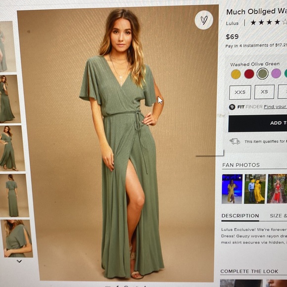 LuLus XS olive green wrap maxi dress - Picture 4 of 4